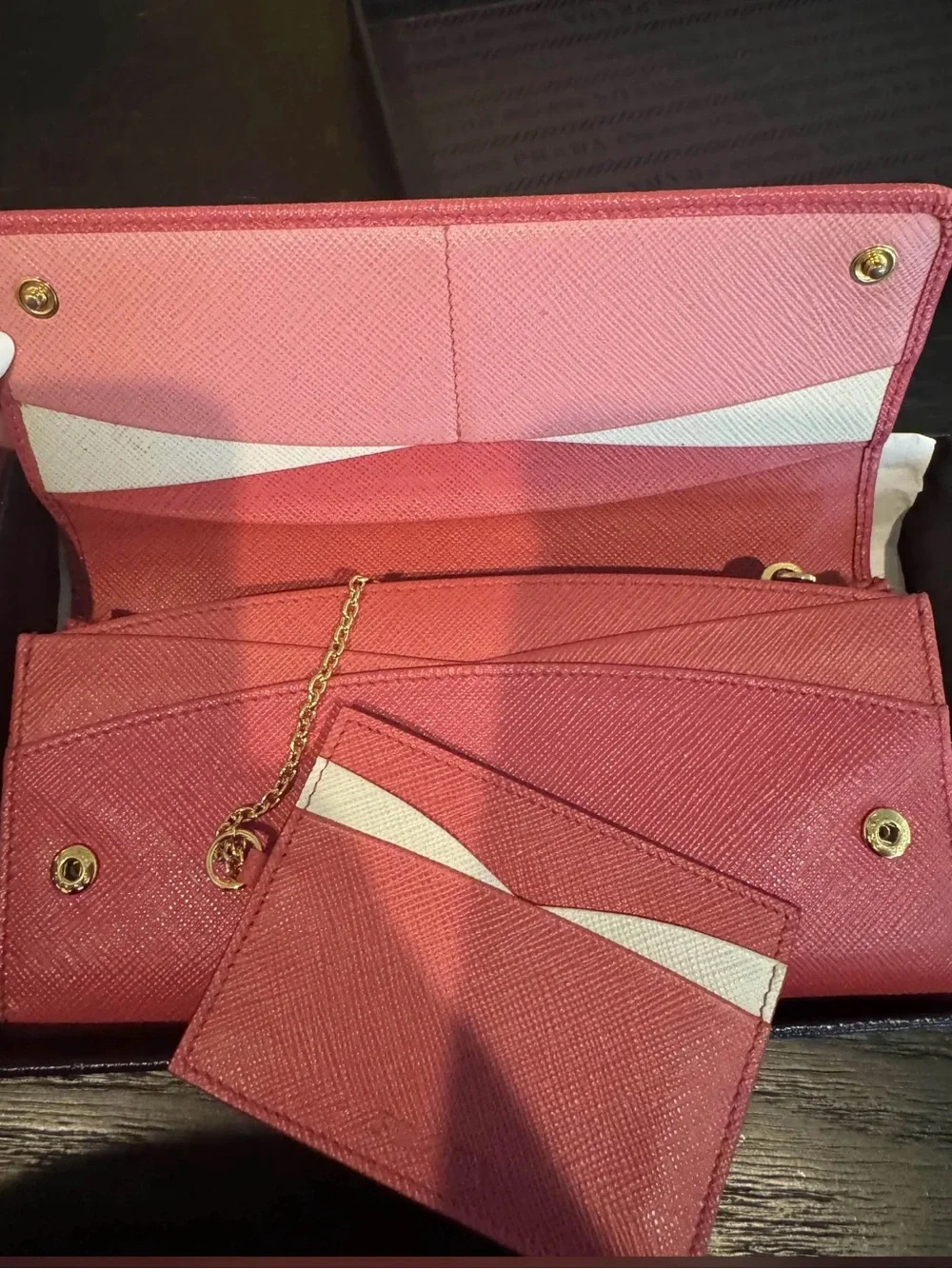 Prada Pink Saffiano Leather Continental Wallet with Gold Logo
